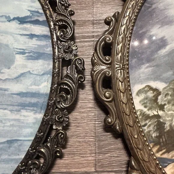 Vintage Pinkie Blue Boy Prints Ornate Oval Framed Made In Italy Glass *READ - Picture 14 of 16